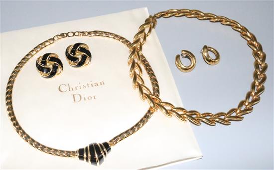 Christian Dior necklace, a pair of earrings and one other costume necklace and pair earrings